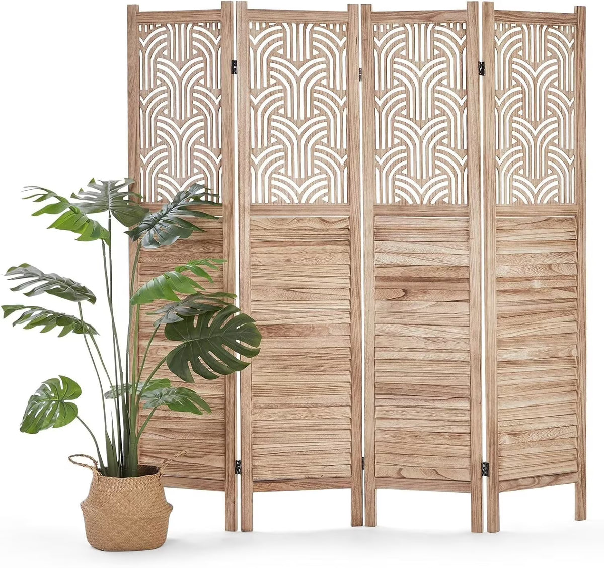 Garvee 4 Panel Wooden Room Dividers, 67" Tall Folding Portable Partition Privacy Screen, Free Assembled Freestanding Partition, Separators Divider